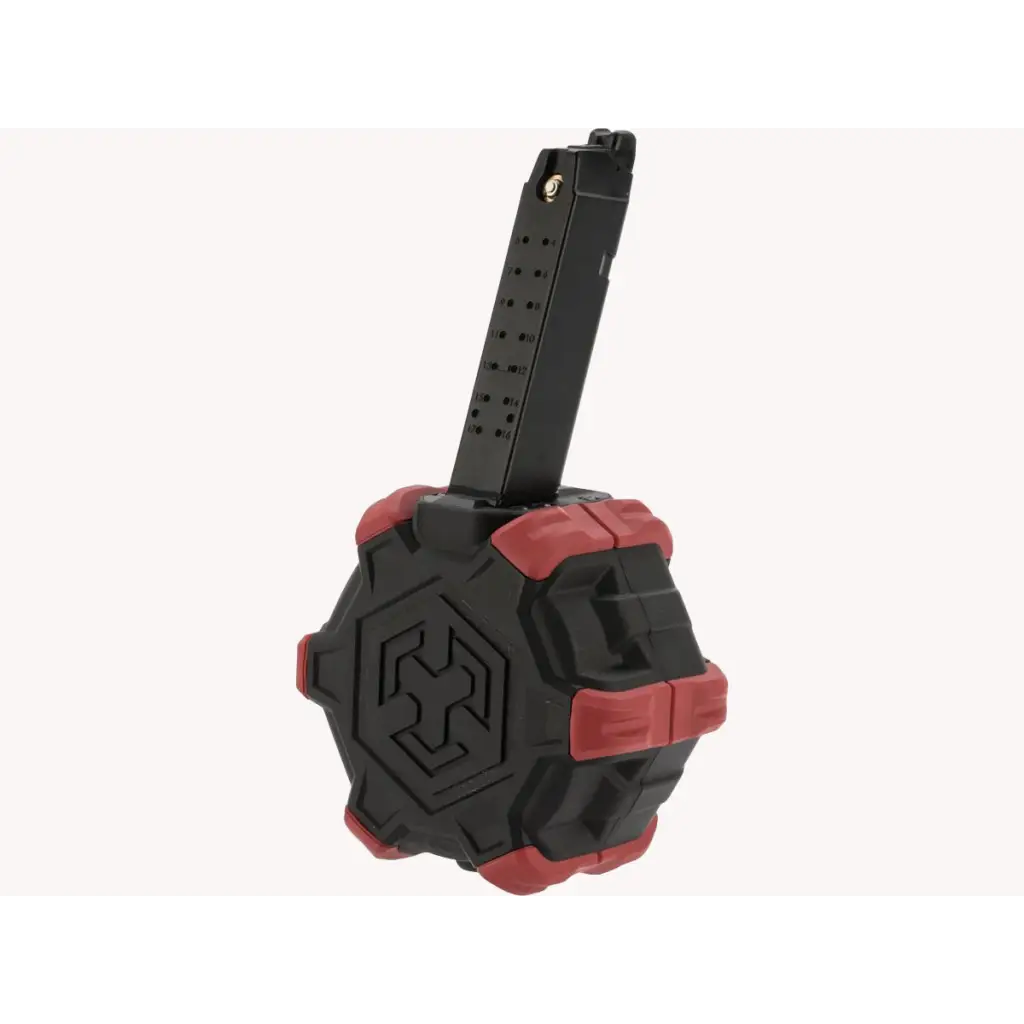AW Custom Drum Magazine for Elite Force GLOCK Gas Blowback Airsoft Pistols Red and Black