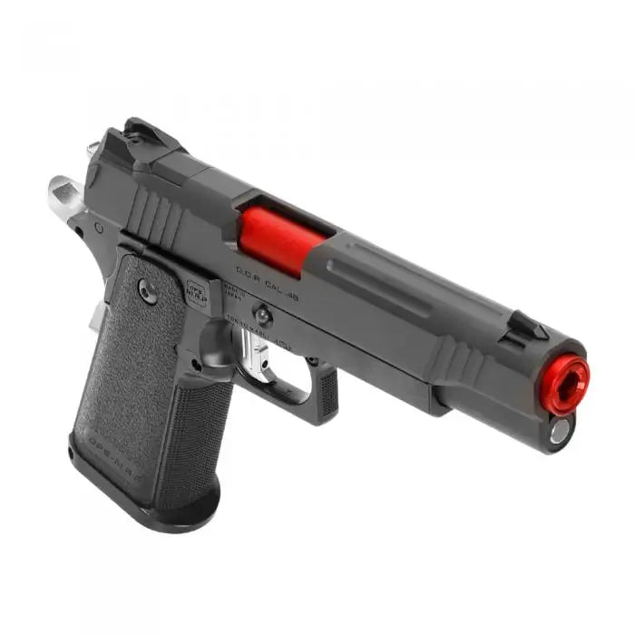 Laylax 5.1 Non-Recoiling 2-Way Outer Barrel for Tokyo Marui Hi-Capa Airsoft Pistols Red Installed