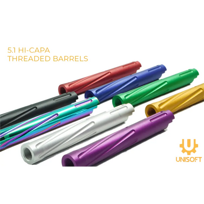 Unisoft Threaded Twisted Outer Barrel V2 for TM 5.1 Hi Capa Series Airsoft GBB Pistols  Solid Red Gold Green Blue Rainbow Purple Silver Black Tokyo Marui Hi-Capa